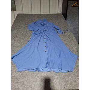 Perceptions New York Womens Blue Textured Button Front Midi‎ Dress XL $91